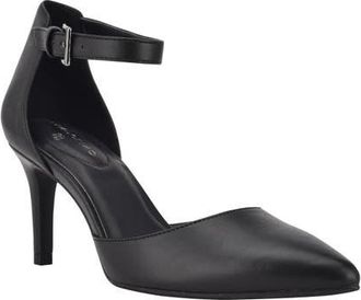 Bandolino Ginata Pointed Toe Ankle Strap Pump in Black Nappa - Blkll at Nordstrom, Size 7.5