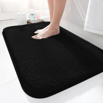 OEM Tappetino Da Bagno 50 X 80 Cm, Antiscivolo, Morbido, Assorbente, In Microfibra, Per Il Bagno, Lavabile In Lavatrice, Nero