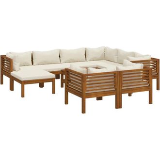 vidaXL Muebles De Jard&iacute;n 10 Pzas Cojines Crema Madera Maciza Acacia Vidaxl