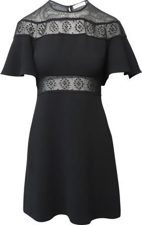Sandro Angie Embroidered Lace Mini Dress in Black Polyester