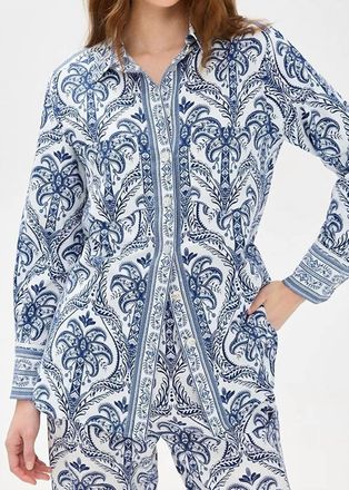 Farm Rio Tropical Pajama Shirt In Blue/white