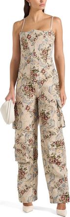 Mani&egrave;re De Voir Scarlett Tapestry Lace Up Corset in Beige at Nordstrom, Size X-Small