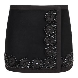 P.A.R.O.S.H. Short Skirts, female, Black, Size: XS Black Wool Skirt with Jewel Embellishments