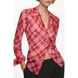 Mango Plaid Button-Up Shirt in Maroon at Nordstrom, Size 8