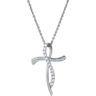 LuvMyJewelry Elarith 0.15 Cts Natural Diamond Cross 14K Gold Pendant in 14K White Gold at Nordstrom