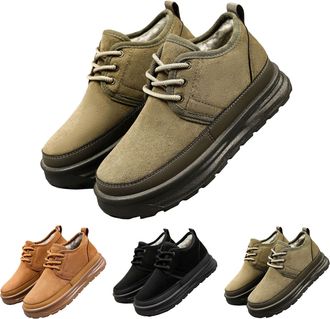 Generic Mens Lace-up Shoes Winter Thickened Warm Snow Boots Fuzzy Cozy Suede Leather for Cold Weather Outdoor Non-Slip Casual Lightweight Walking Ankle Boots 