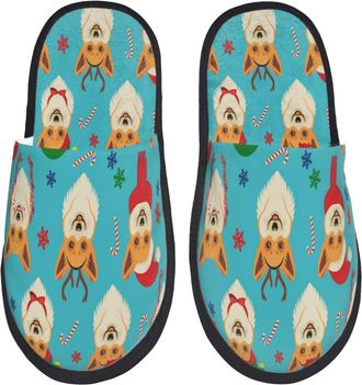 Generic House Slippers Christmas Corgis Lightweight Hotel Slippers Reusable House Shoes For Travel Hotel Men L