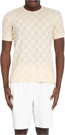 Sunflower Gym Jacquard Tee - Heren - Ronde hals truien - Beige - M - Katoen - Truien & Vesten