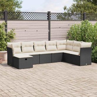 vidaXL Set De Sof&aacute;s De Jard&iacute;n Y Cojines 8 Piezas Rat&aacute;n Sint&eacute;tico Negro Vidaxl