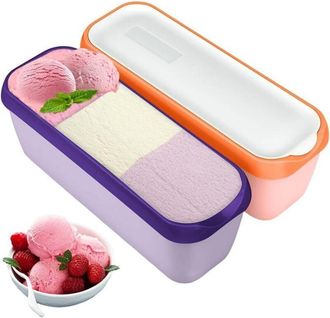 OEM Juego De 2 Recipientes Para Helado Casero - 1,5 L - Con Tapa - Sin Bpa - Grado Alimenticio - Naranja + Morado