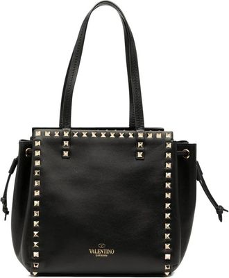 Valentino Pre-owned Shoulder Bags, female, Black, Size: ONE SIZE Pre-owned Studded Leather Tote Bag