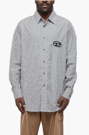 Diesel Striped Poplin Cotton S-DOUBER Shirt with Embroidered Monogr size 46