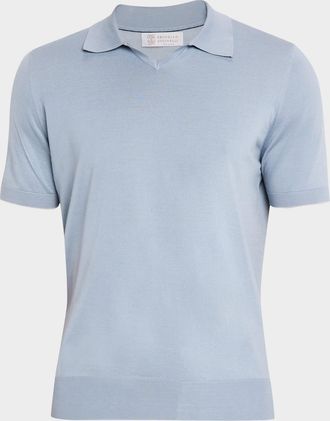 Brunello Cucinelli Men & apos;s Cotton Johnny Collar Polo Sweater