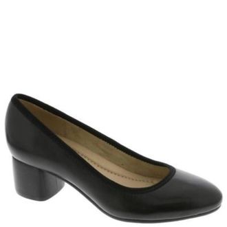 Earth Womens Earth Rellia Pumps Black Leather Almond Toe Block Heel ZAP1474