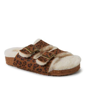 Dearfoams Womens Tamworth Cork Molded Footbed Double Band Slide