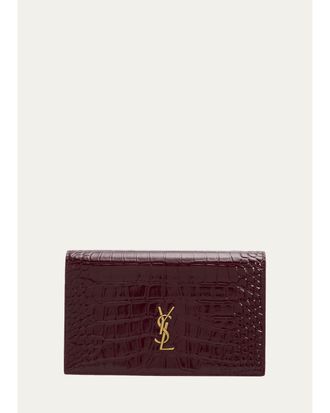 Saint Laurent YSL Croc-Embossed Leather Crossbody Bag