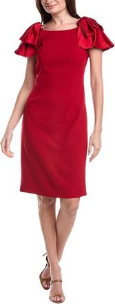 Teri Jon by Rickie Freeman Crepe Boatneck Satin Ruffle Shoulder Dress