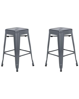 Beliani Set Di 2 Sgabelli In Acciaio Grigio Impilabili Moderni 60 Cm Cabrillo