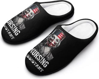 Generic Nursing Assistant U.S. Flag Mens House Slippers Memory Foam Washable Cotton Slip on Home Shoes