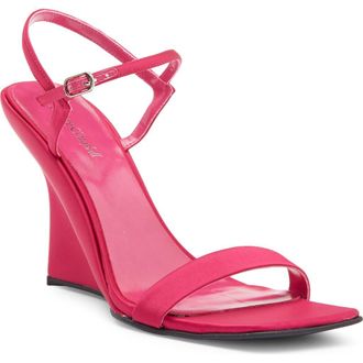 Jeffrey Campbell Kassandra Satin Ankle Strap Wedge Sandal in Fucshia Satin at Nordstrom Rack, Size 6