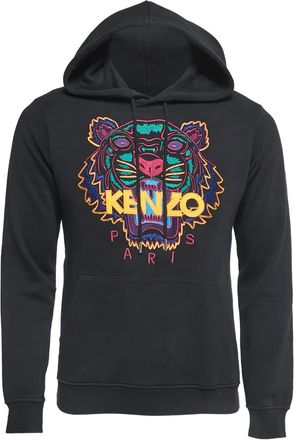 Kenzo Felpa con ricamo Tiger e cappuccio - Nero