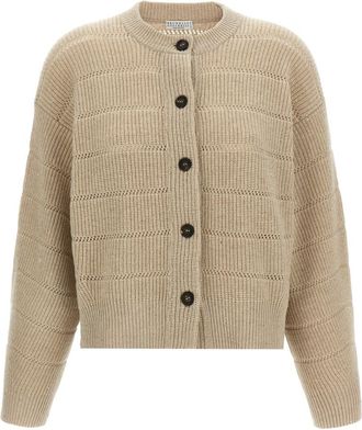 Brunello Cucinelli Beige Rustic Dazzling Net cardigan