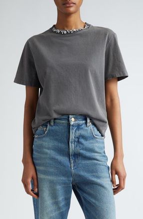 Golden Goose Crystal Embellished Distressed Cotton T-Shirt in Anthracite at Nordstrom, Size X-Small