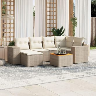 vidaXL Set Sof&aacute;s De Jard&iacute;n 7 Piezas Y Cojines Rat&aacute;n Sint&eacute;tico Beige Vidaxl