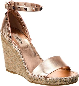 Valentino Rockstud 100 Grainy Leather Wedge Sandal