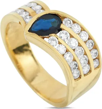 Luxury Bazaar Anello con fiore in oro 18 carati, zaffiri e diamanti