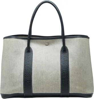 Herm&egrave;s Beige Black Toile H Negonda Leather Handbag Tote Bag (Pre-Owned)