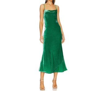 Rhode Resort Jemima Velvet Slip Style Maxi Dress In Emerald Green