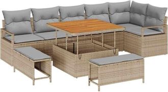 vidaXL Garden Sofa Set with Cushion 9 pcs Beige and Light Grey vidaXL