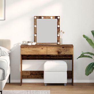 Berkfield Home Dressing Table with Mirror&LED Lights Old Wood Engineered Wood in Brown