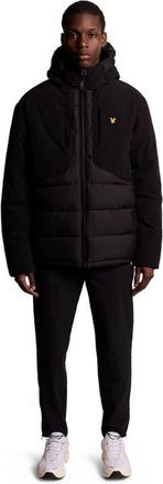Lyle & Scott Wadded Hybrid Hooded Jacket in Jet Black at Nordstrom, Size Xx-Large