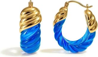 Gold & Honey Womens Rope Shrimp Lucite Birthstone Hoop Earrings In December - Blue Topaz