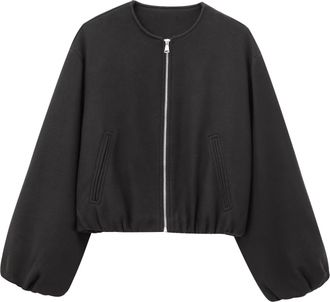 Generic Bomber Jacket for Women - Cropped Baseball Jackets, Long Sleeve Crewneck Biker Short Coat with Pockets, Ladies Windbreaker Wool Lightweight Flight Jac