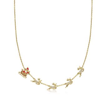 Ross-Simons White Topaz Christmas Charm Necklace With Garnets in 18kt Gold Over Sterling