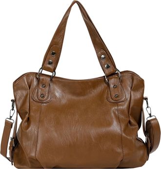 Generic PU Leather Shoulder Bag Large Tote Bag Underarm Bag for Women Shopping (Brown)