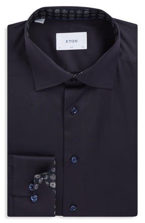 Eton Slim Fit Solid Shirt in Navy at Nordstrom, Size 15.5