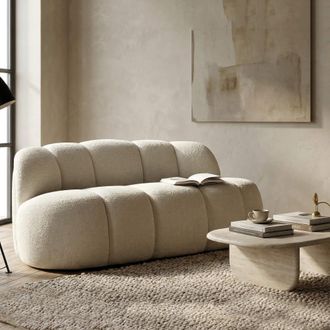 Dmora Sof&aacute; Fijo 2 Plazas Alchi, Asientos 2, Estructura De Madera Nobilitada, Altura Asiento 40 Cm, 82x58x147h Cm Blanco