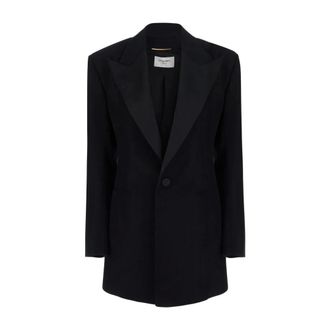 Saint Laurent Single-Breasted Tuxedo Jacket - Dames - Jassen - Zwart - Maat: L Zijde