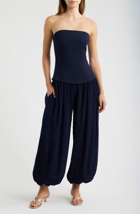 Line & Dot Lowen Strapless Wide Leg Jumpsuit in Navy at Nordstrom, Size X-Small