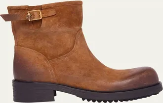 Versace Mens Suede La Medusa Buckle Ankle Boots