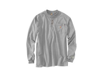 Carhartt Work in Progress Big Tall Flame-Resistant Force(r) Cotton Long Sleeve Henley Mens Clothing Light Gray : 2XL (Tall)