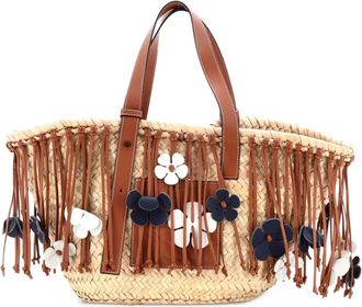 Loewe Basket Fringe Raffia Medium tote bag - Bruin