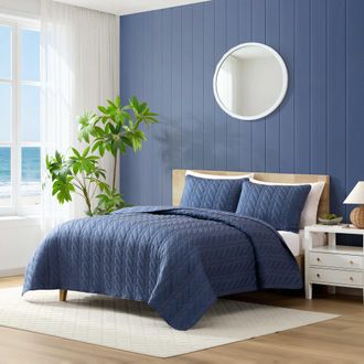 Nautica Rope Stitch Blue Twin Quilt Set