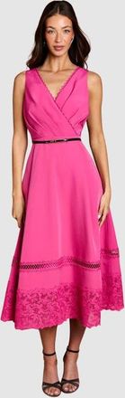 Coast V-Neck Lace Midi Dress in Pink at Nordstrom, Size 10