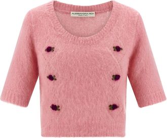 Alessandra Rich Truien & Vesten, Dames, Roze, 2Xs, Wol, Carded Mohair Cardigan