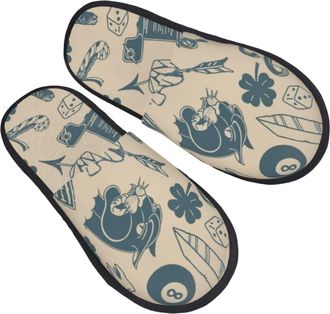 Generic Warm Slipper Traditional Tattoo Patern Home Slipper Classic Fluffy Slippers Comfortable Scuff Slippers For Hotel Party Travel M